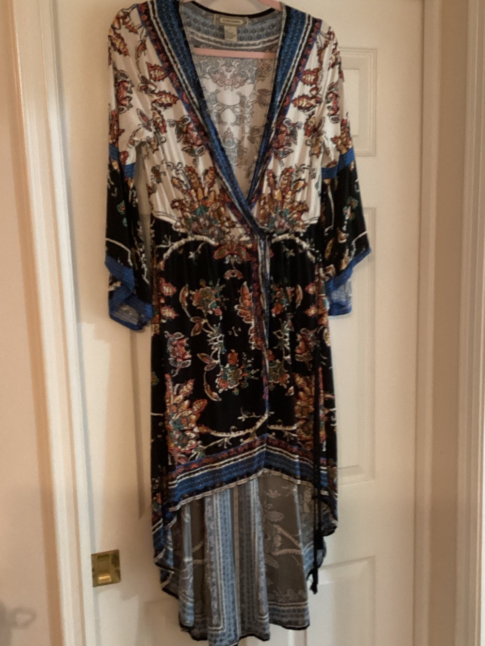 Flying Tomato Black and Blue Floral High-Low V-Neck Dress